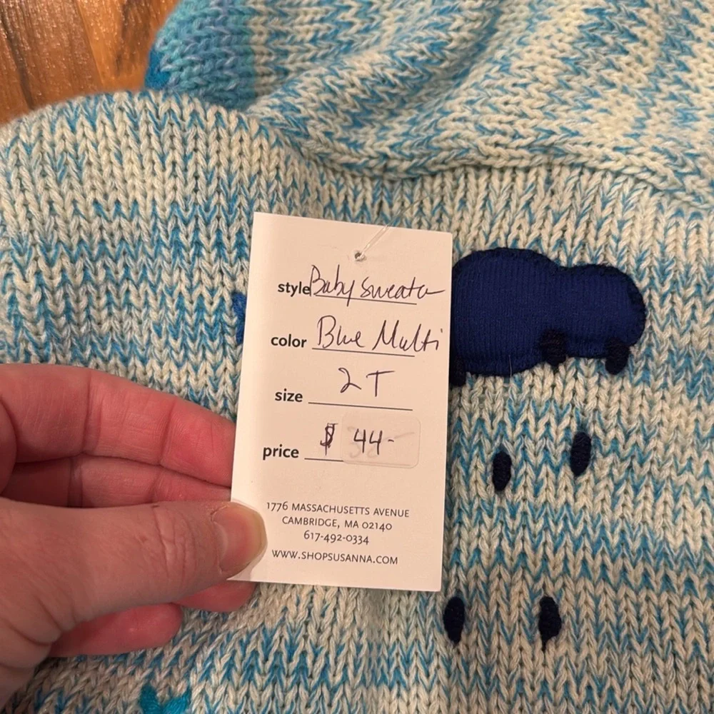 Handmade in Peru girls size 2 blue knit sweaterter with sewn on designs‎ knit